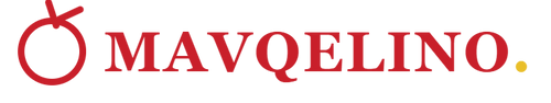 Mavqelino tomato-red wordmark with an original kitchen-sun emblem